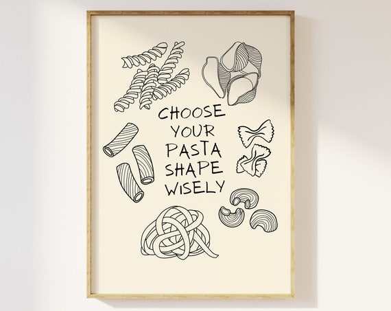 Retro Pasta Sketch Poster, Minimalist Kitchen Decor