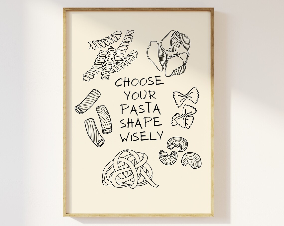 Retro Pasta Sketch Poster, Minimalist Kitchen Decor