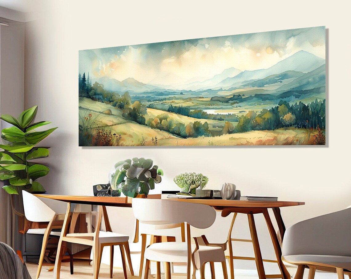 Neutral Green Meadow Landscape Art Print, Rustic Decor - Image 3