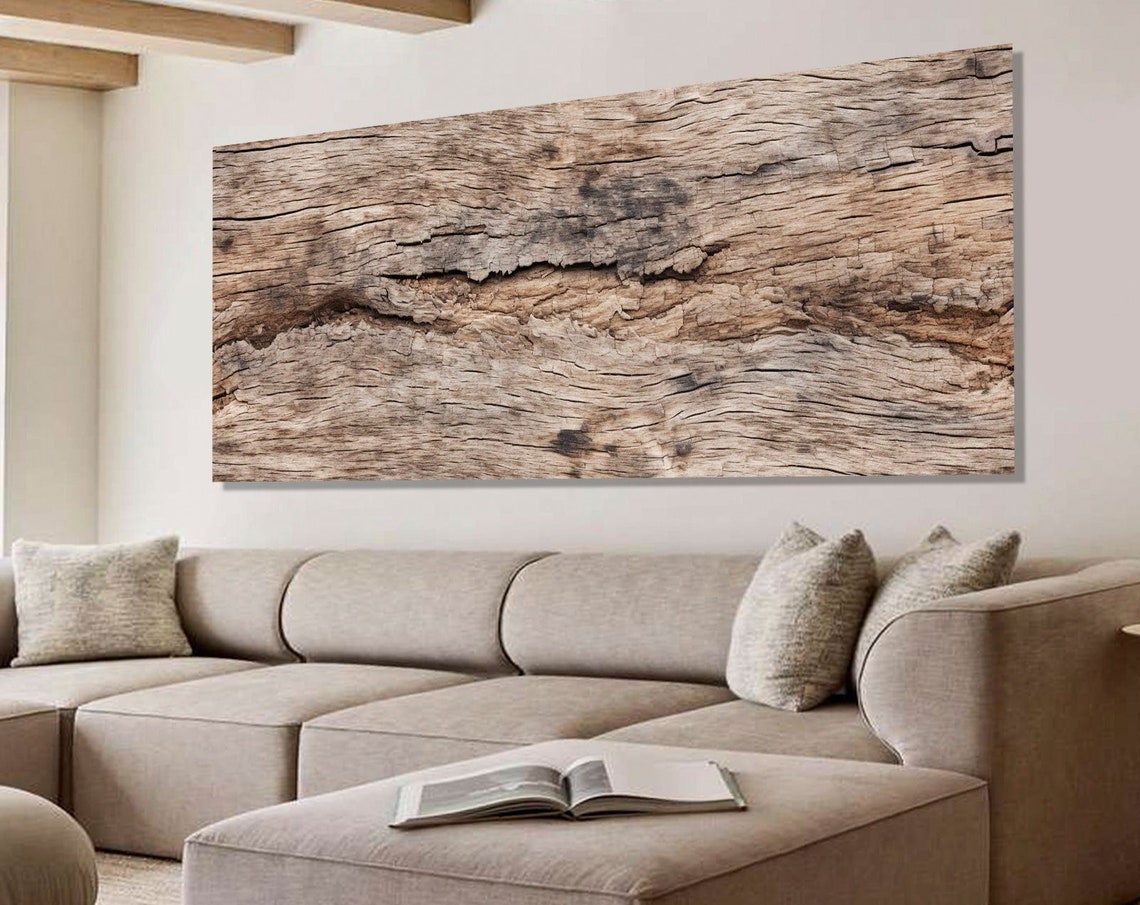 Rustic Weathered Wood Texture Five Panel Split Canvas Modern Wall Art - Image 4