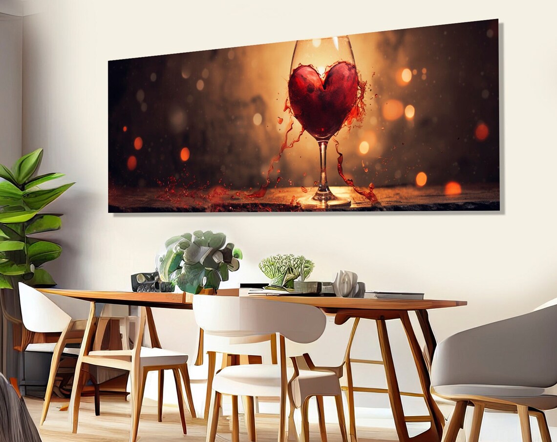 Heart Shaped Red Wine Splash Glass Warm Bokeh Dining Room Wall Art Poster