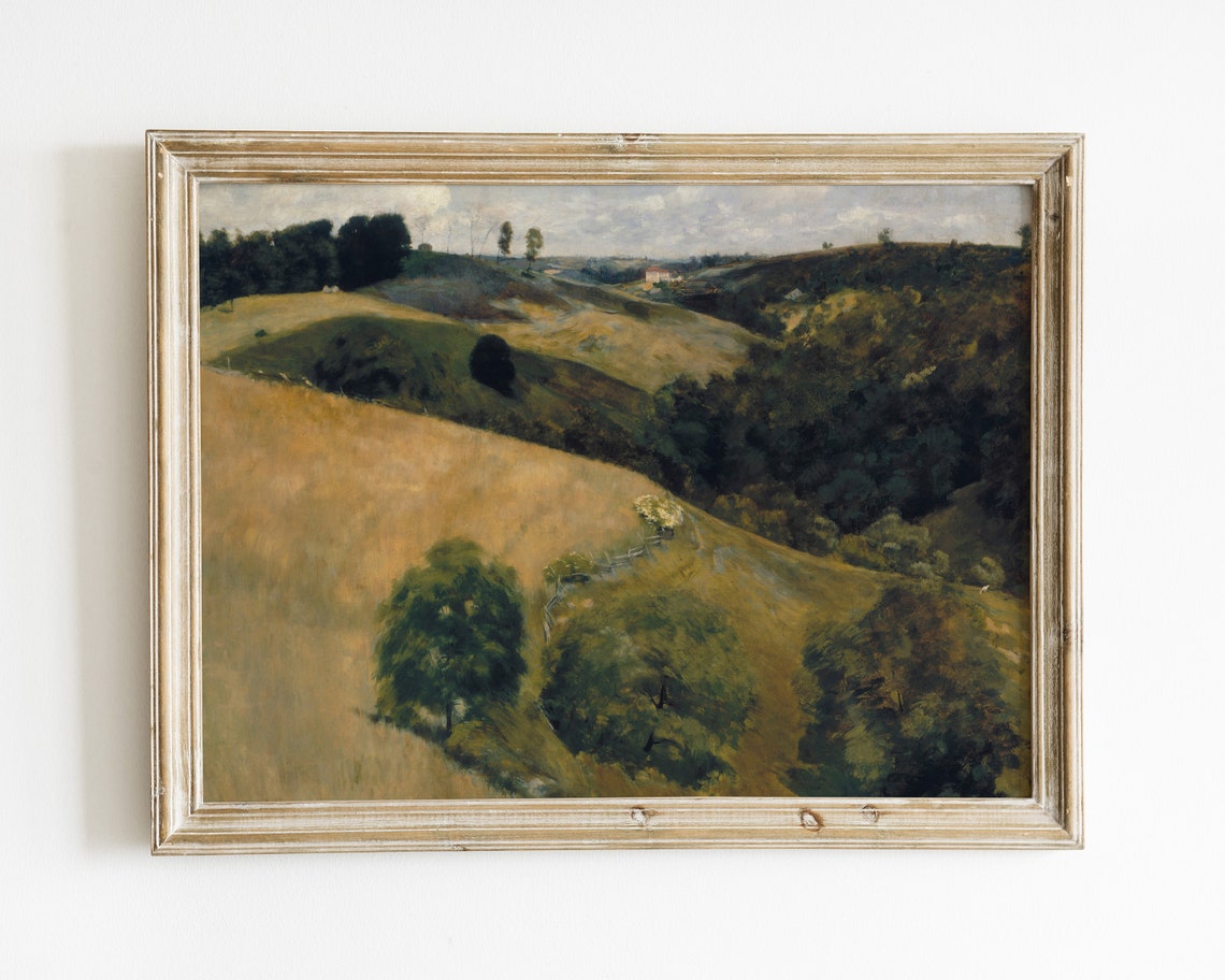 Antique Art Rustic Painting Landscape Prints Vintage Landscape Painting Vintage Art Landscape Oil Painting Farmhouse Art Art
