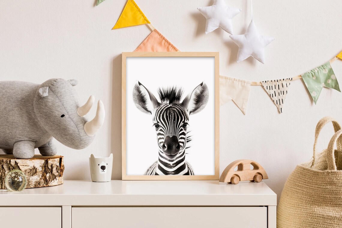 Adorable Baby Zebra Closeup Portrait Nursery Animal Art Print - Image 2
