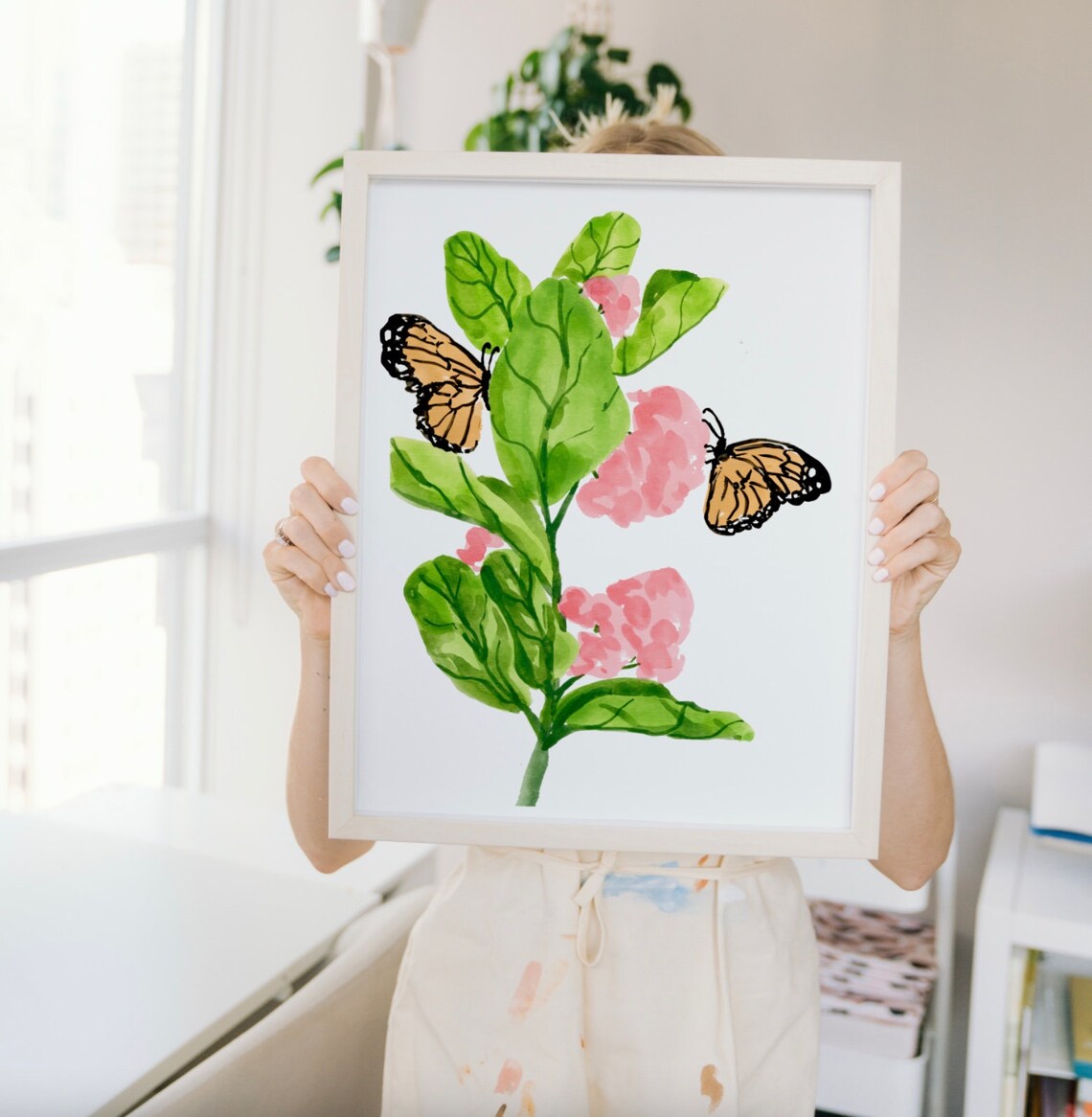 Monarch Butterflies And Milkweed Watercolor Art Print - Image 2