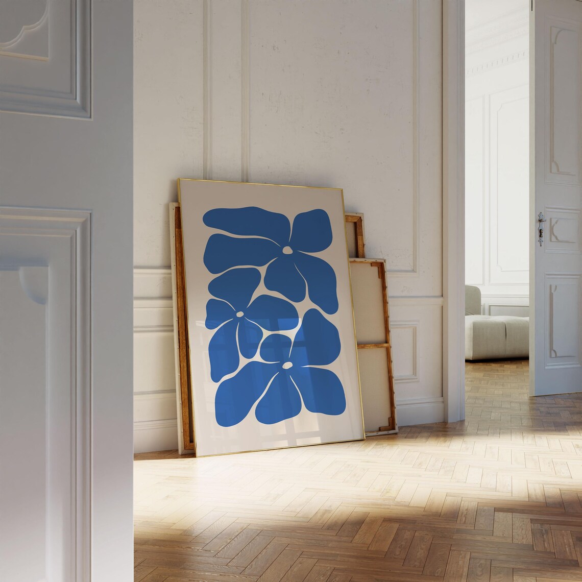 Cobalt Blue Bold Floral Cutout Modern Abstract Flower Shapes Poster - Image 2