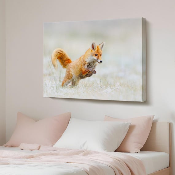 Fox Decorative Canvas Painting Animal Wall Art Framed Modern Decor