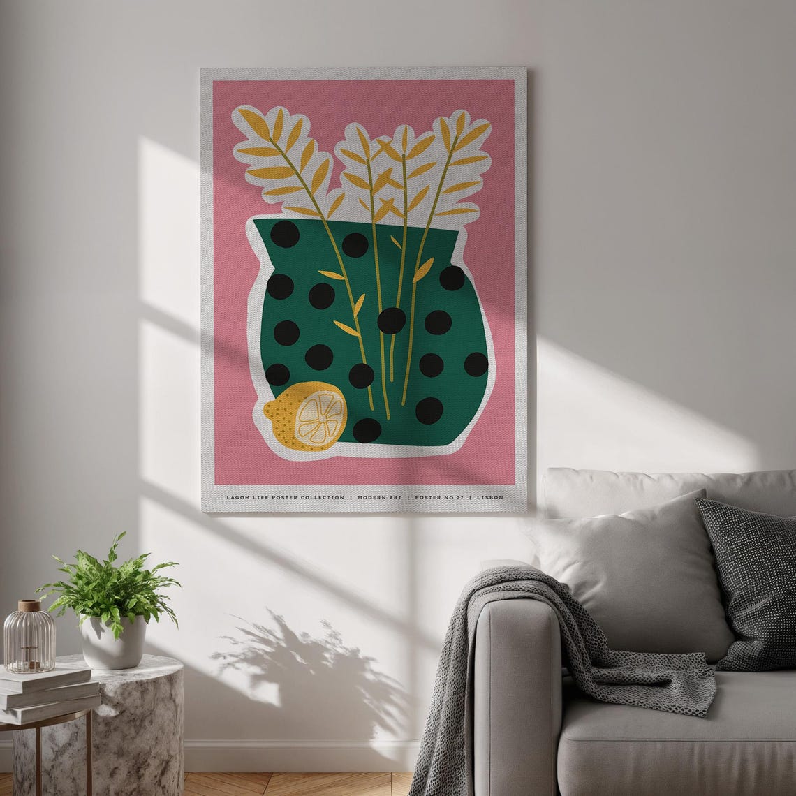 Lagom Life No 27 Modern Jug Lemon Pink Bold Graphic Art Poster