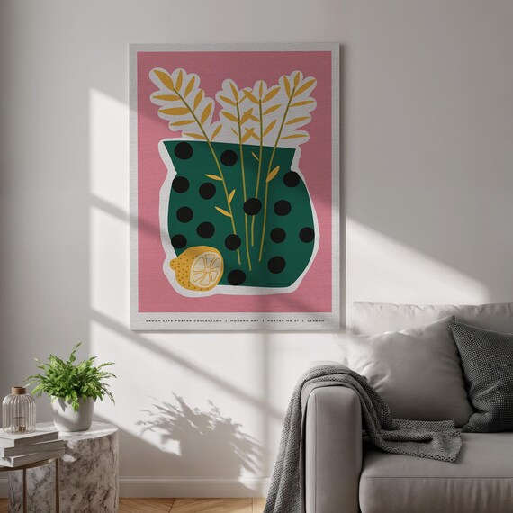 Lagom Life No 27 Modern Jug Lemon Pink Bold Graphic Art Poster