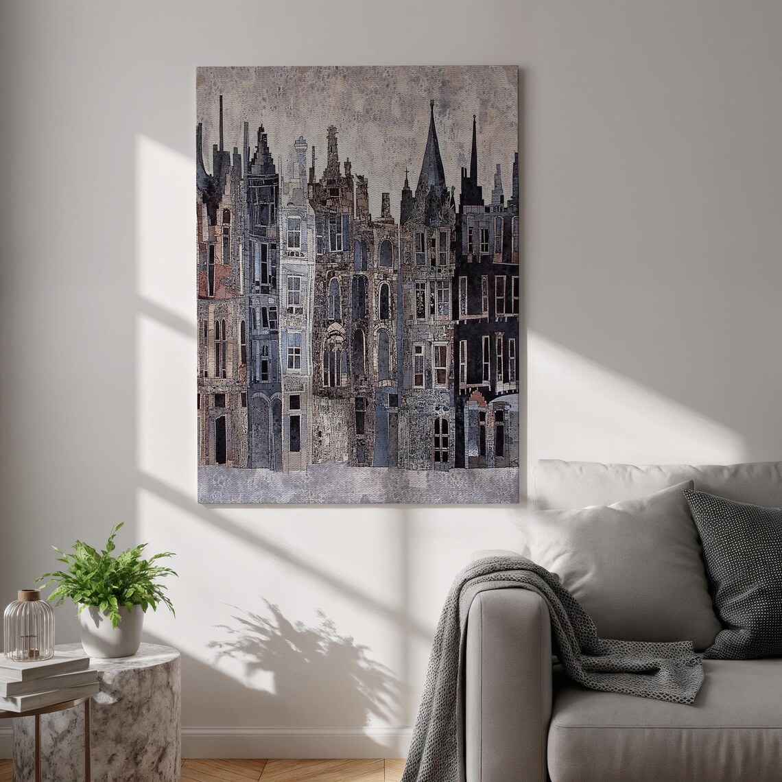 Historic Old European Buildings Collage Moody Urban Art Poster