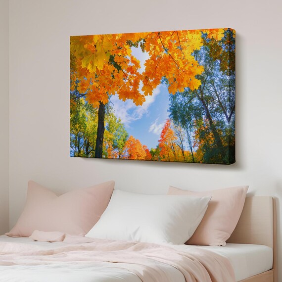 Yellow Leafed Autumn Landscape Wall Painting Canvas Table Nature Art Decor