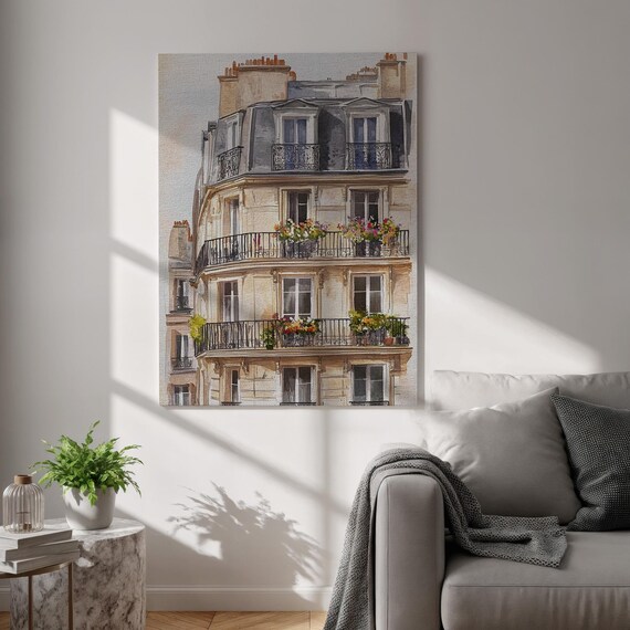 Parisian Haussmann Building Flower Balconies Charming City Art Poster