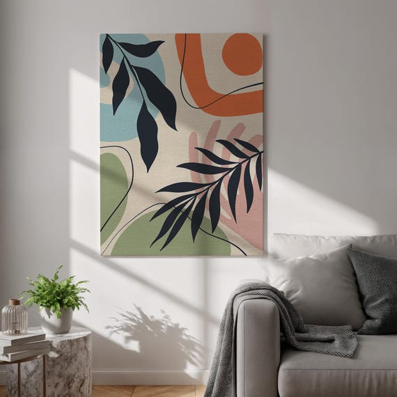 Abstract Leaf Canvas Wall Art Minimalist Botanical Poster Neutral Plant Print Modern Boho Decor For Living Room Or Bedroom
