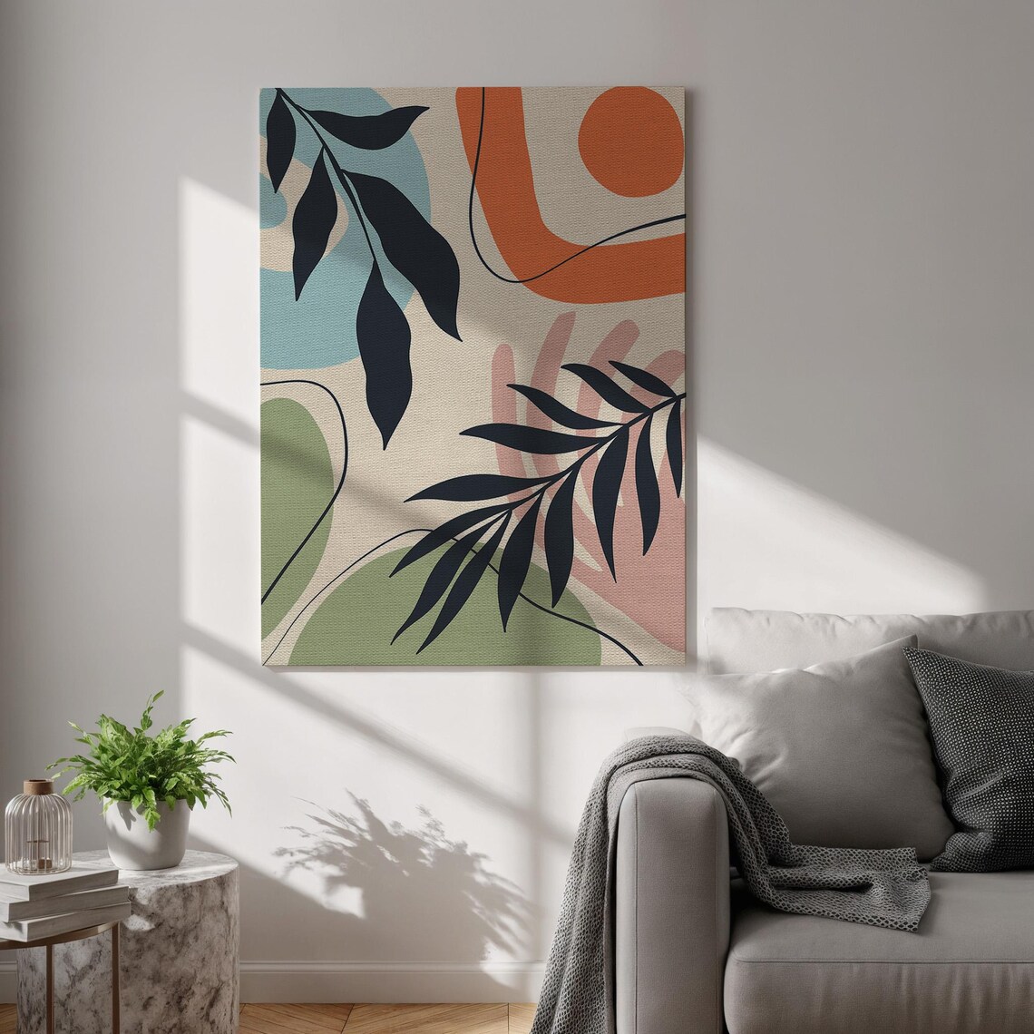 Abstract Leaf Canvas Wall Art Minimalist Botanical Poster Neutral Plant Print Modern Boho Decor For Living Room Or Bedroom