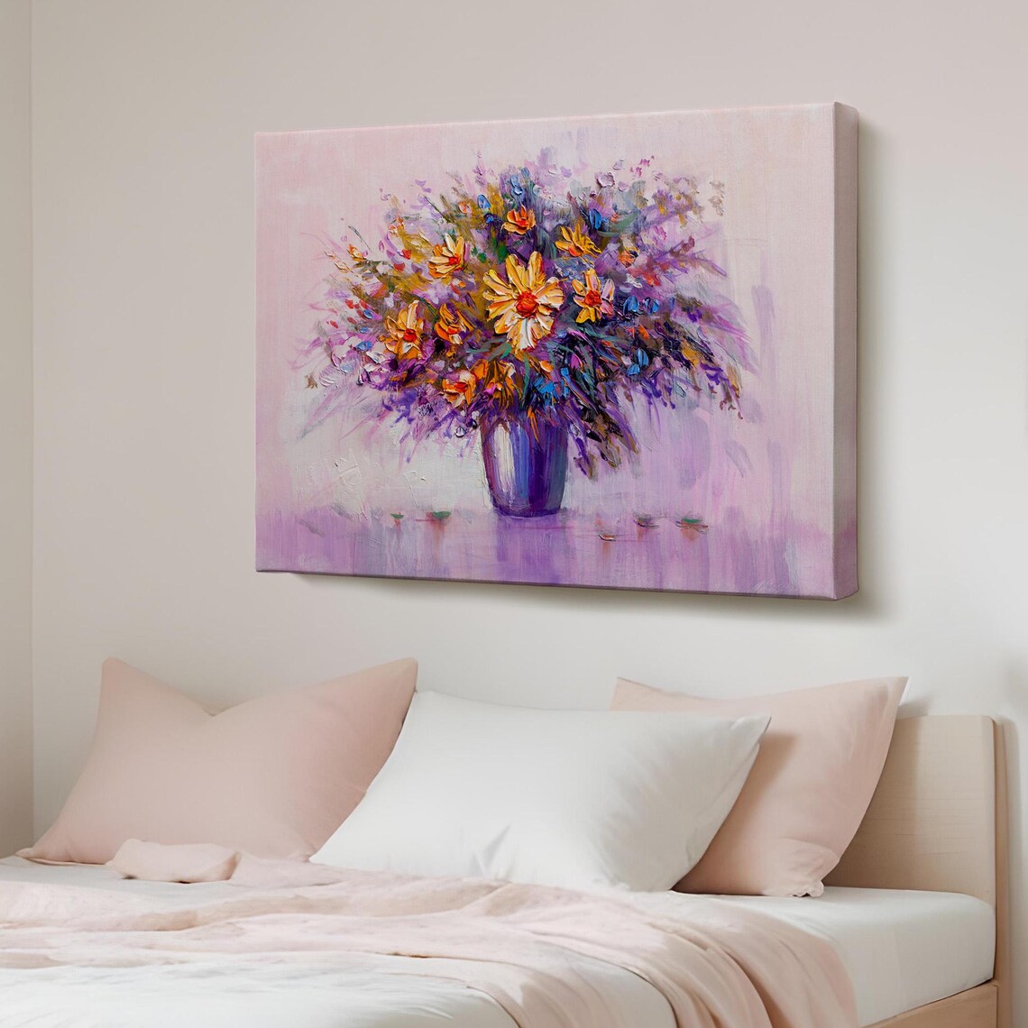 Wildflower Bouquet in Blue Vase Pastel Impressionist Oil Painting Poster