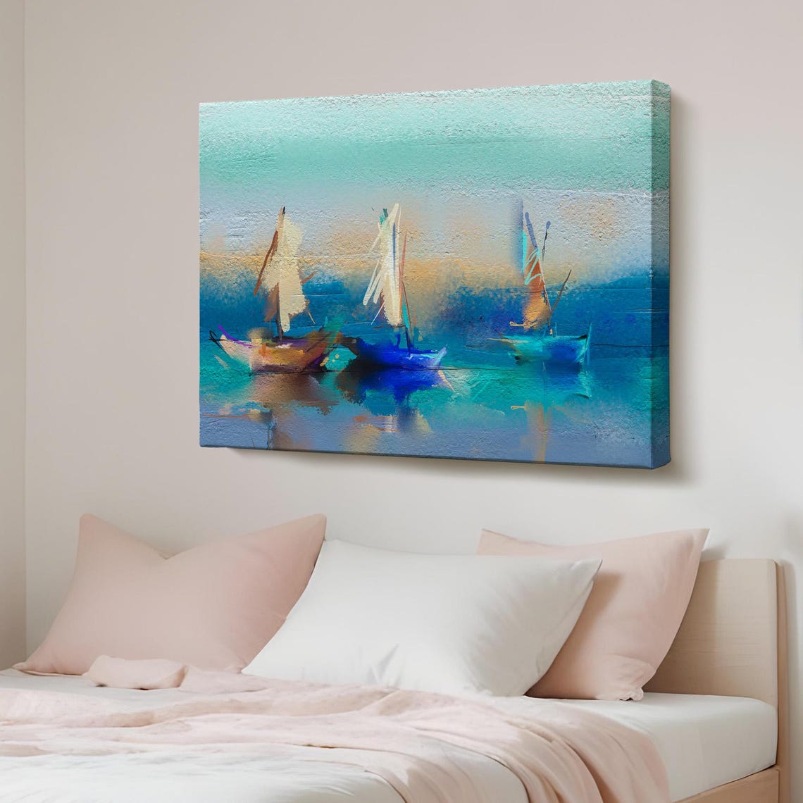 Abstract Sailboats Blue Sea Painting Modern Nautical Decor Poster