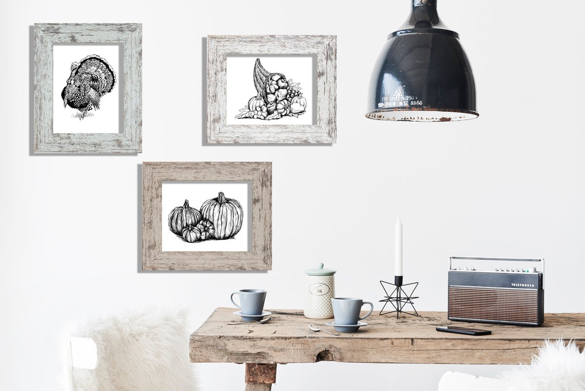 Cornucopia Horn Of Plenty Harvest Pumpkins Ink Sketch Wall Art - Image 2