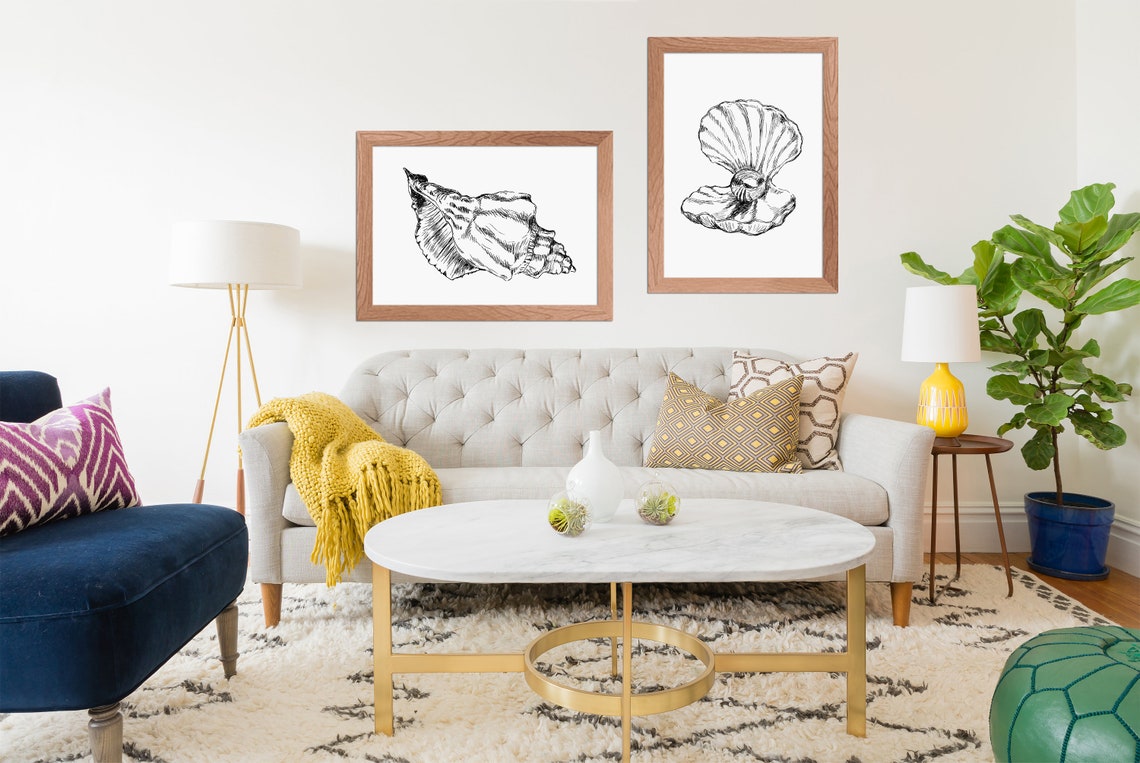 Seashell Ink Drawing Black and White Coastal Shell Beach Art Poster - Image 2