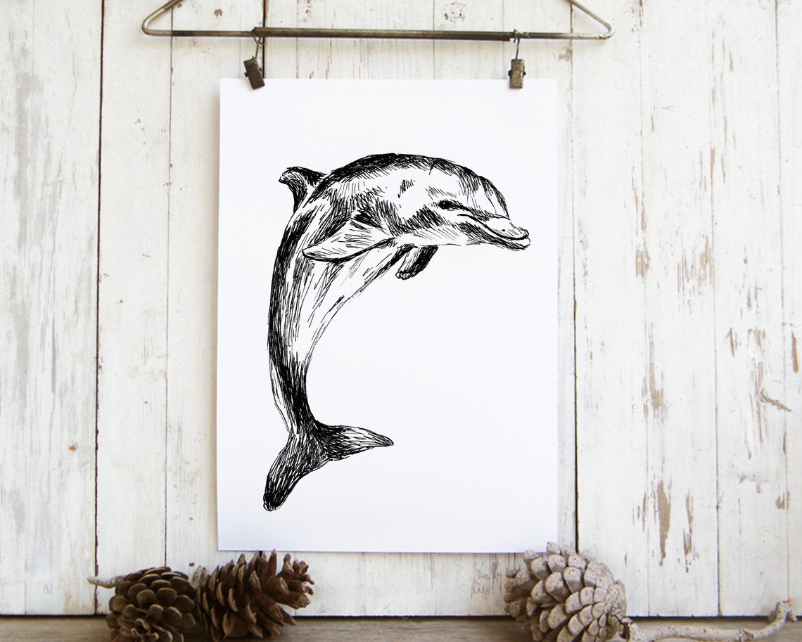 Art Poster Nautical Nursery Art Prints Black And White Beach House Decor Nature Wall Art Nautical Dcor Dolphin - Image 3