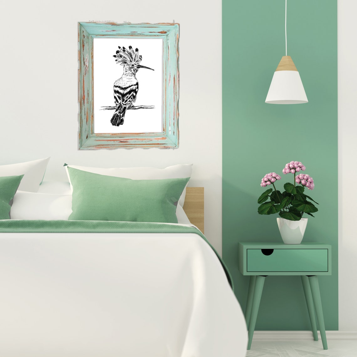 Hoopoe Bird Crested Long Beak Ink Sketch Birdwatcher Wall Art - Image 3