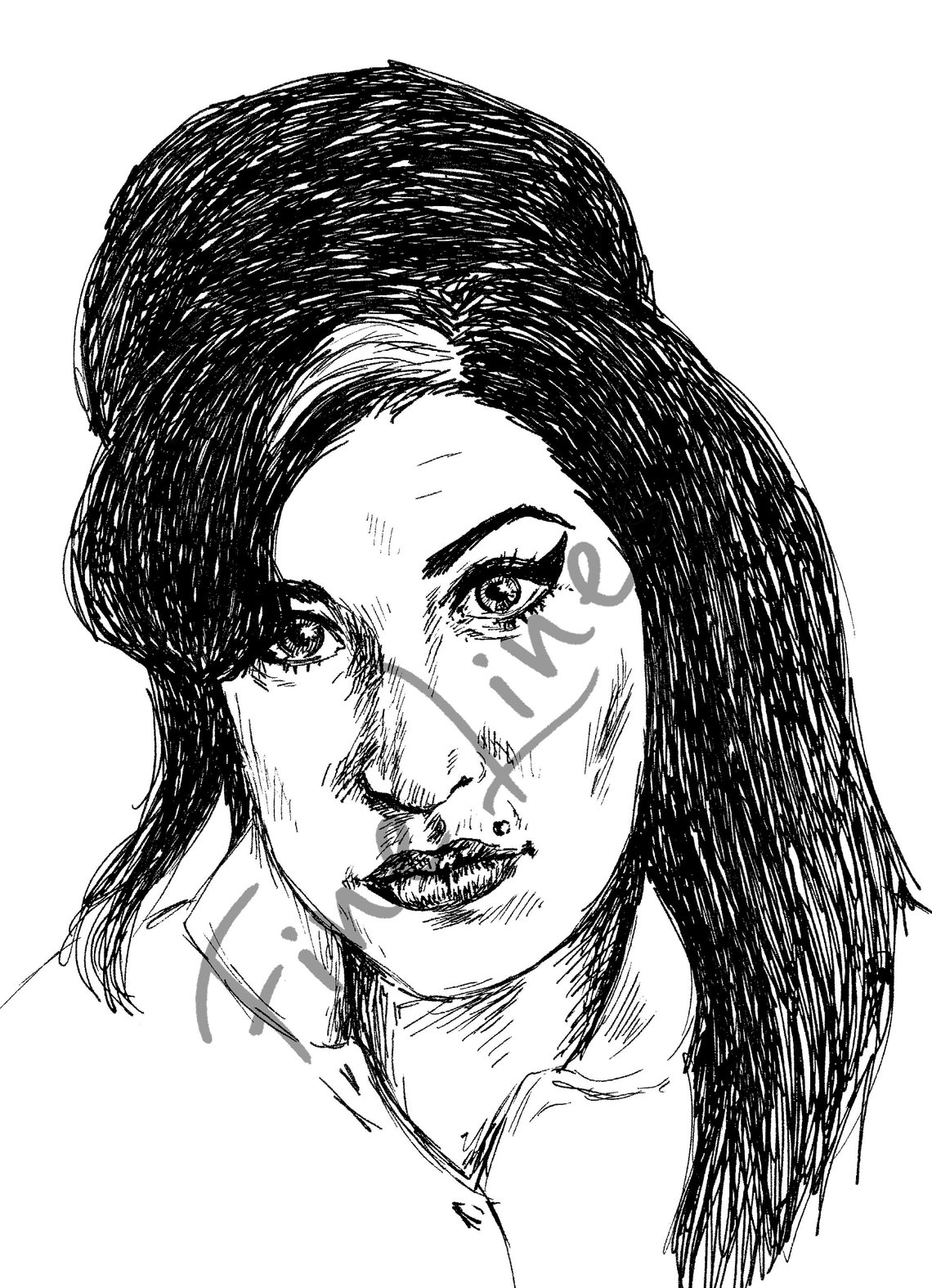 Retro Beehive Hairstyle Woman Sketch Portrait Black White Wall Art - Image 3