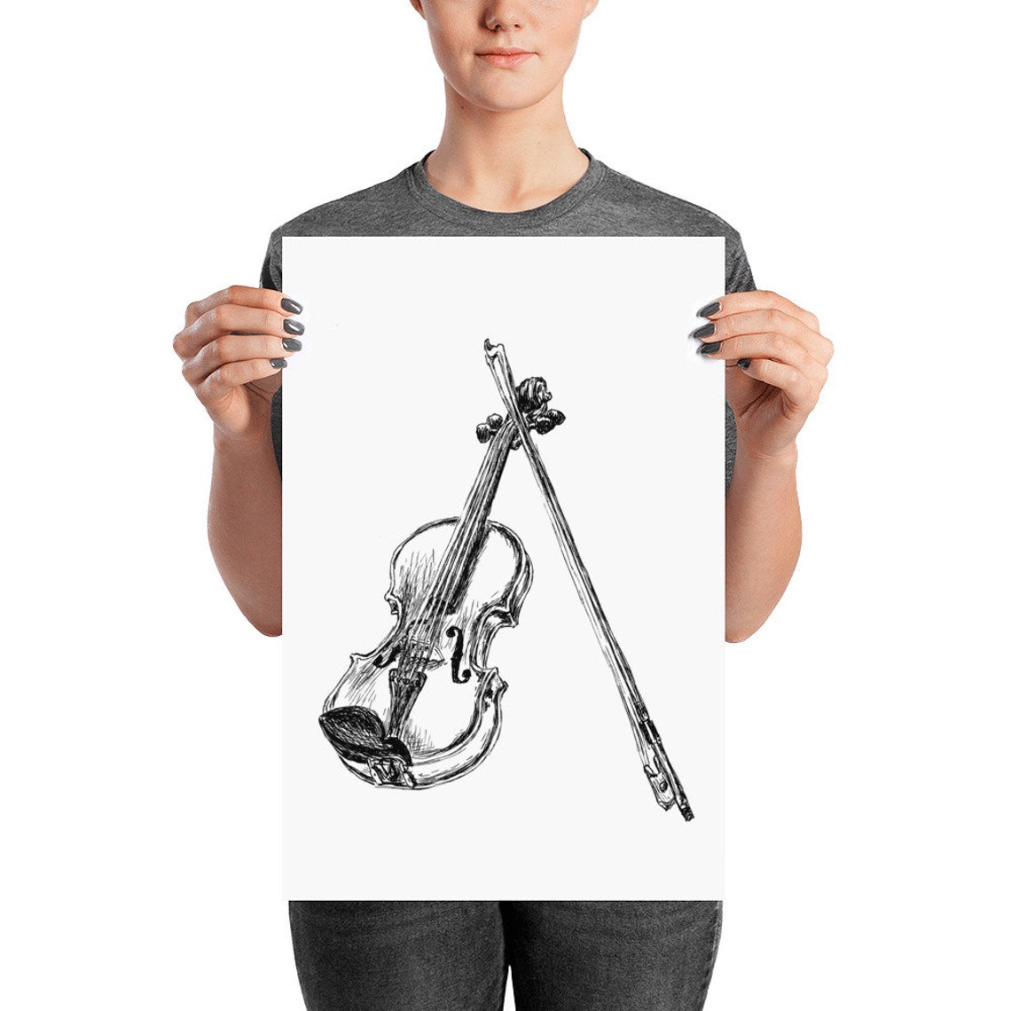 Violin And Bow Black And White Sketch Classical Music Line Art Poster - Image 3