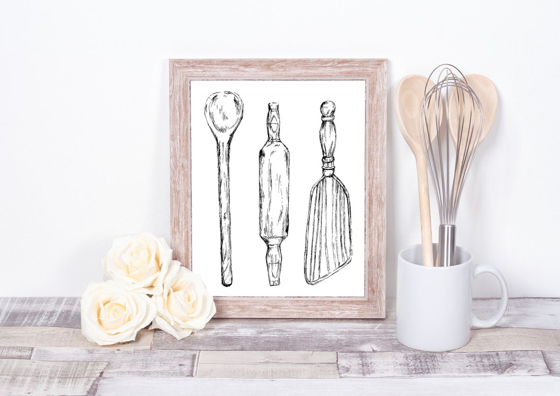 Vintage Kitchen Utensils Pen Sketch Rustic Cooking Tool Art Poster - Image 2