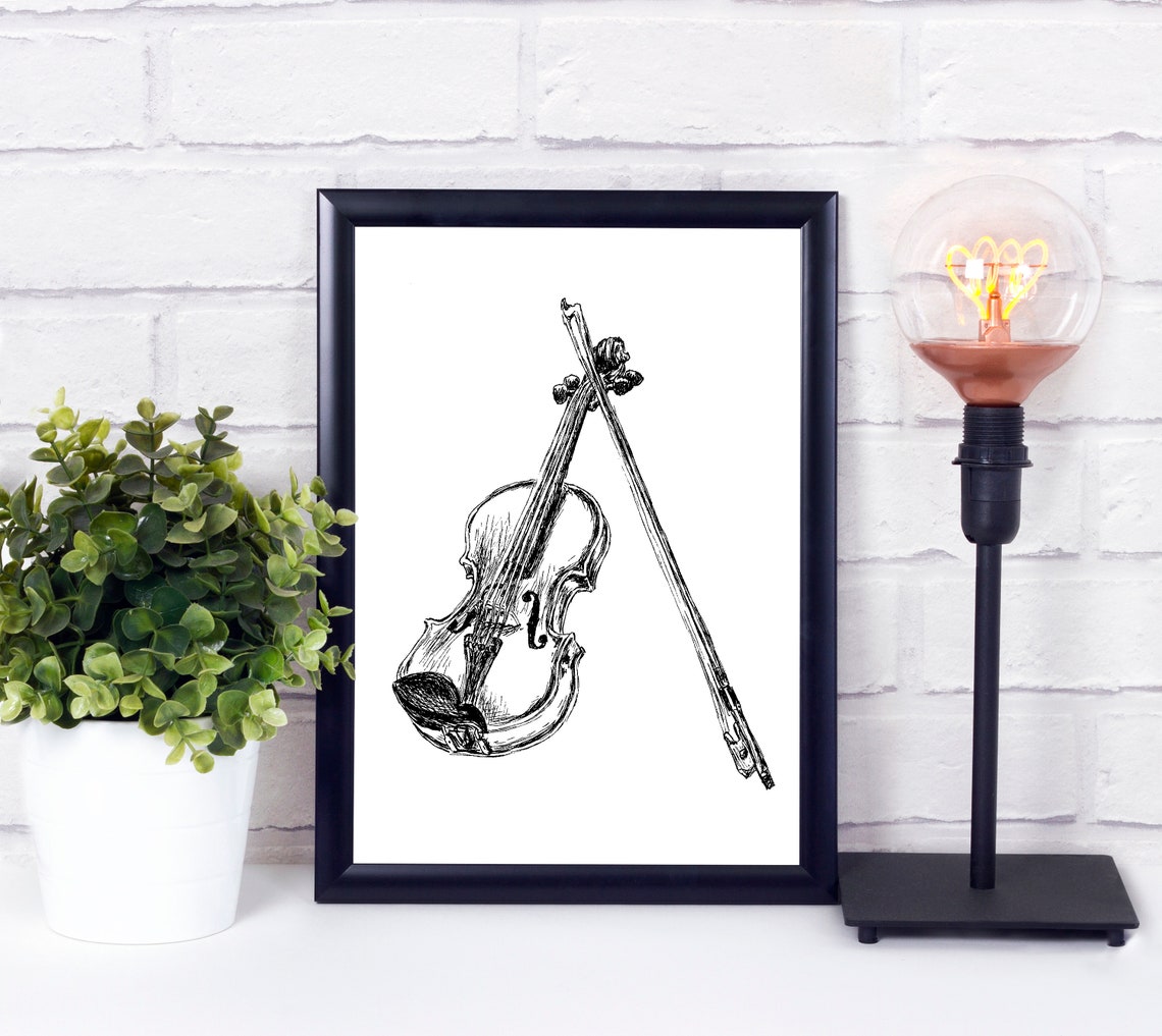 Violin And Bow Ink Sketch Classical Music Instrument Line Art Poster