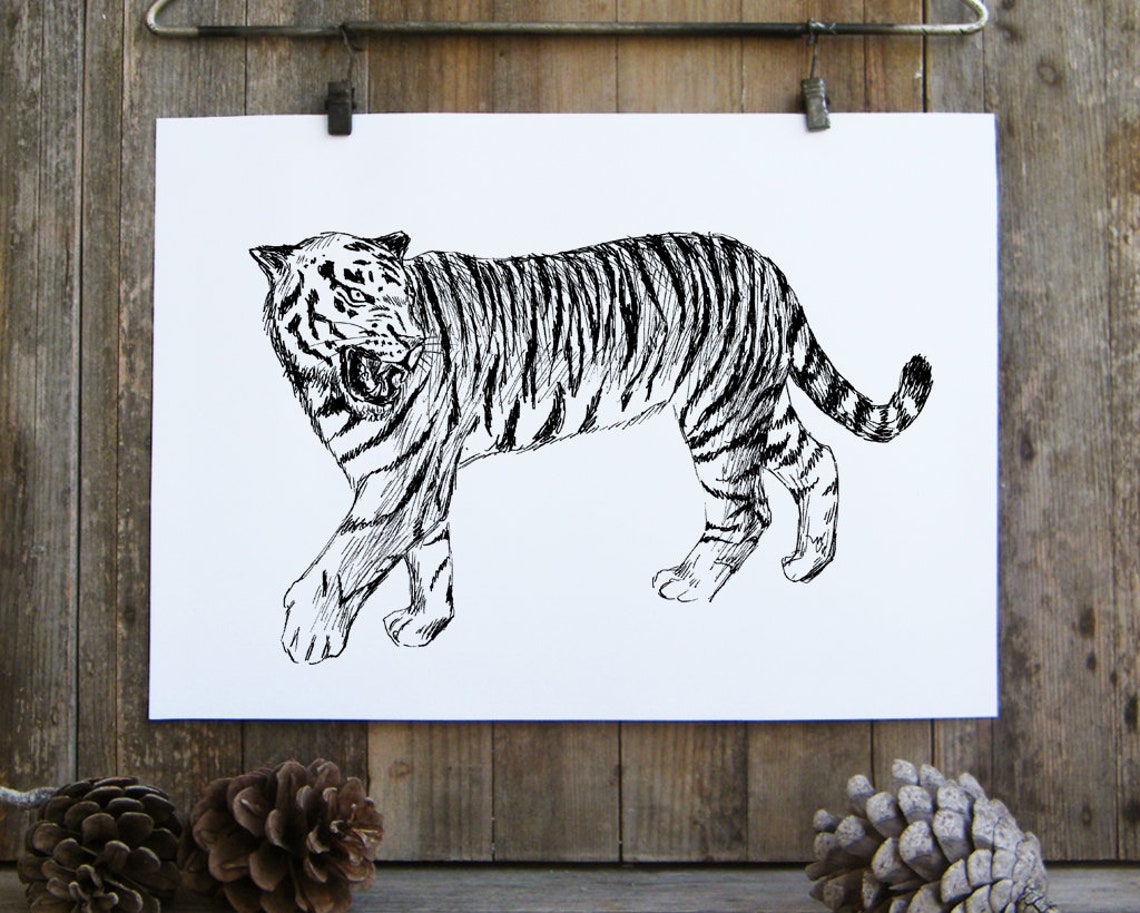 Roaring Tiger Ink Sketch Black and White Wild Big Cat Poster - Image 3