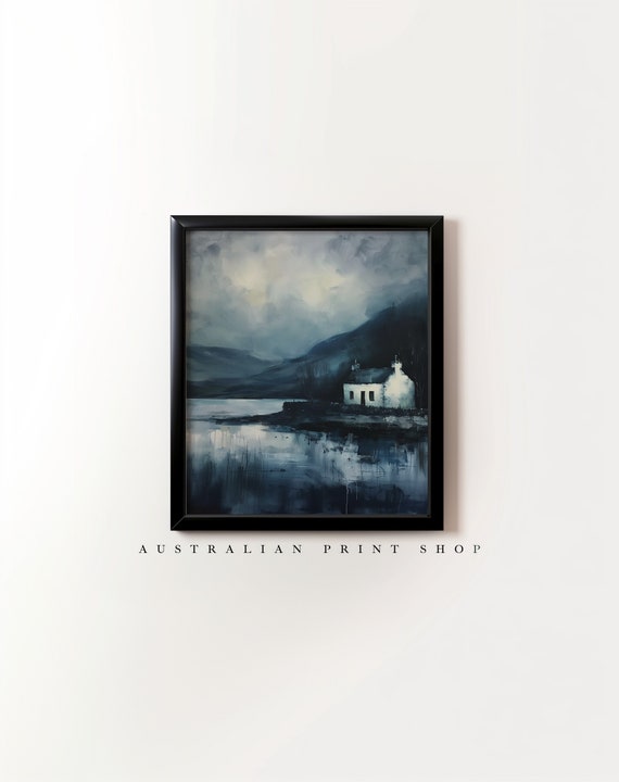 Dark Cottage Art Moody Rustic Print Vintage Oil Painting Perfect For Modern Farmhouse Dcor