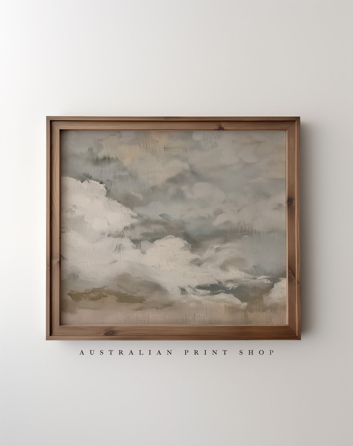 Vintage Cloud Painting Muted Oil Painting Neutral Wall Art Antique Grey Tones - Image 5