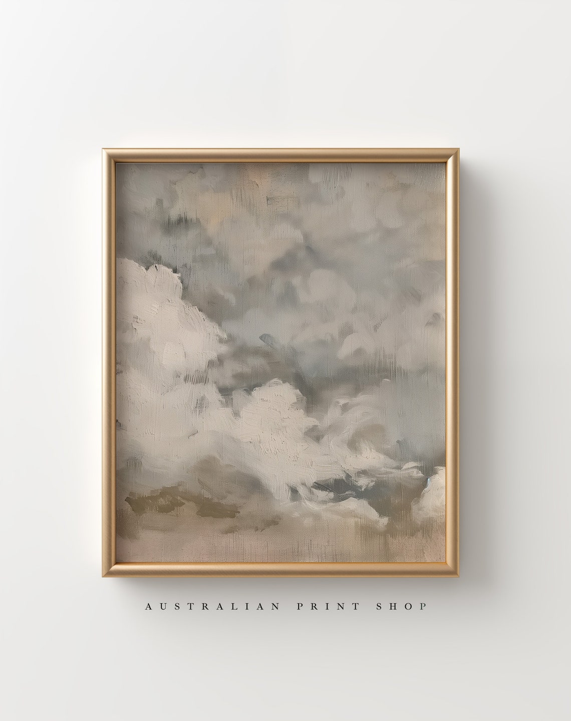 Vintage Cloud Painting Muted Oil Painting Neutral Wall Art Antique Grey Tones