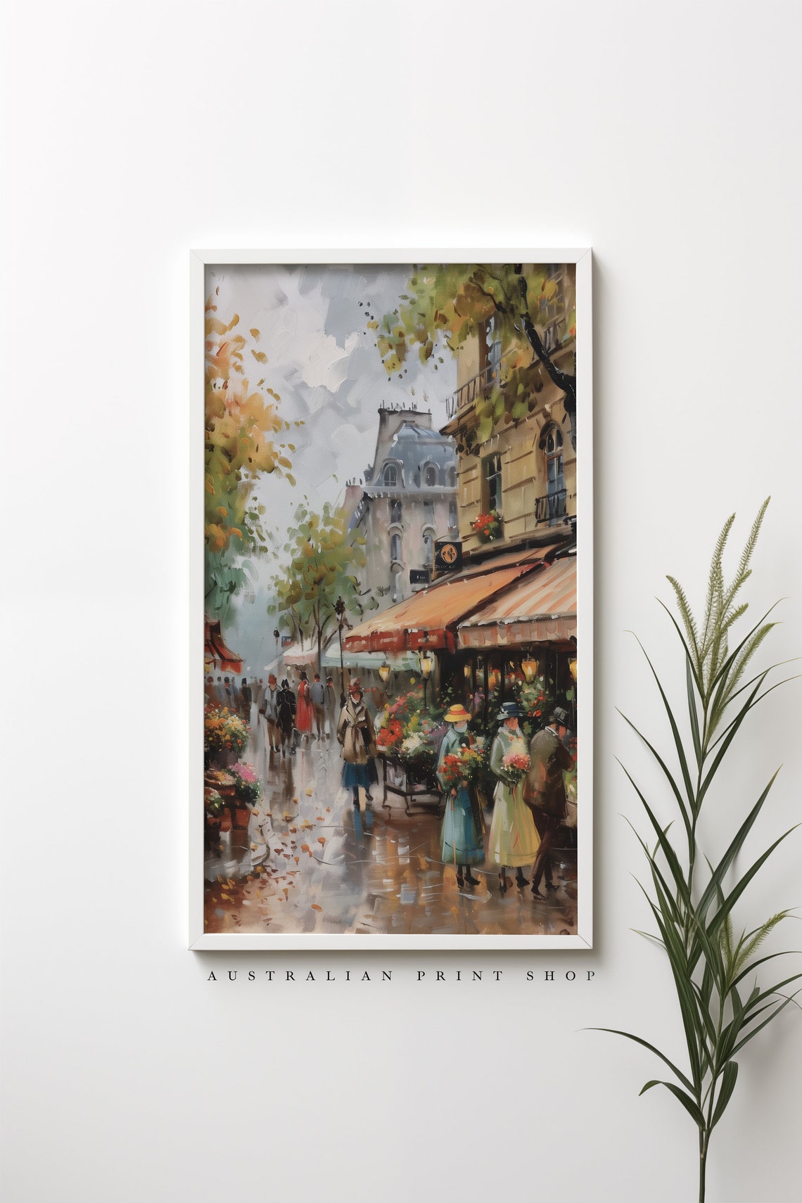 Vintage Street Cityscape Painting Moody Oil Painting Print Spring Wall Art French Cottage Wall Decor - Image 5