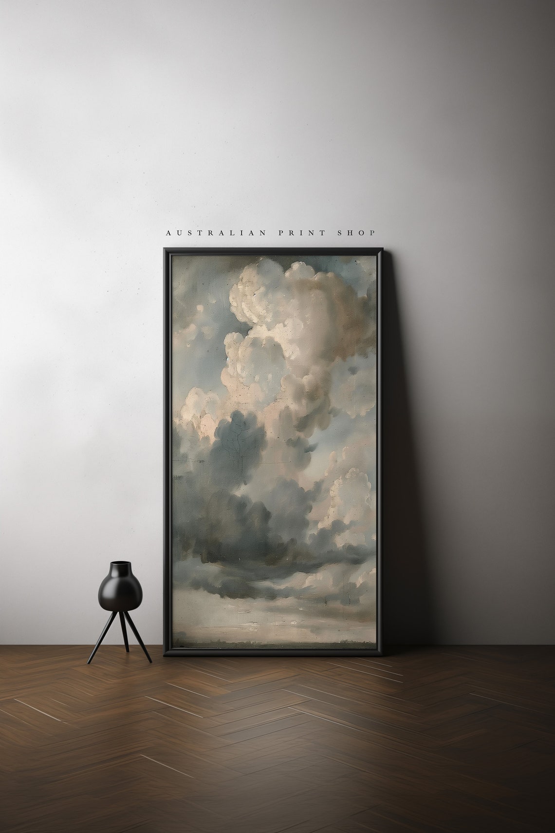 Antique Cloudy Sky Painting Muted Landscape Oil Oil Painting Living Room Decor Farmhouse Wall Art Gift For Him Or Her Neutral Print - Image 6