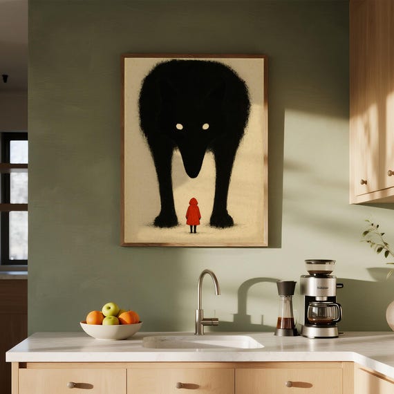 Shadow And Red Folk Tale Illustration Primal Art Print Little Hood Wall