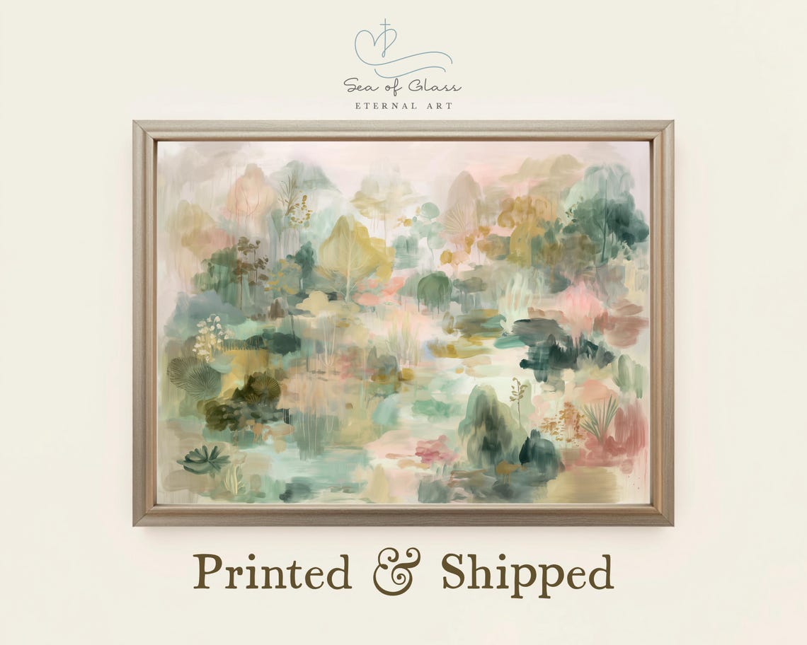 Soft Sage Green Blush Abstract Watercolor Forest Calm Wall Poster