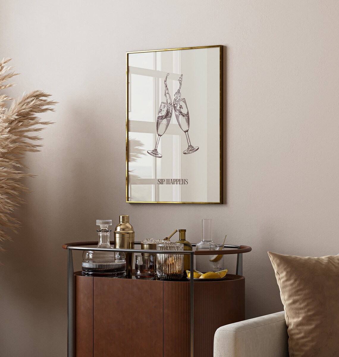Sip Happens Champagne Coupes Cheers Sketch Funny Bar Cart Poster - Image 2