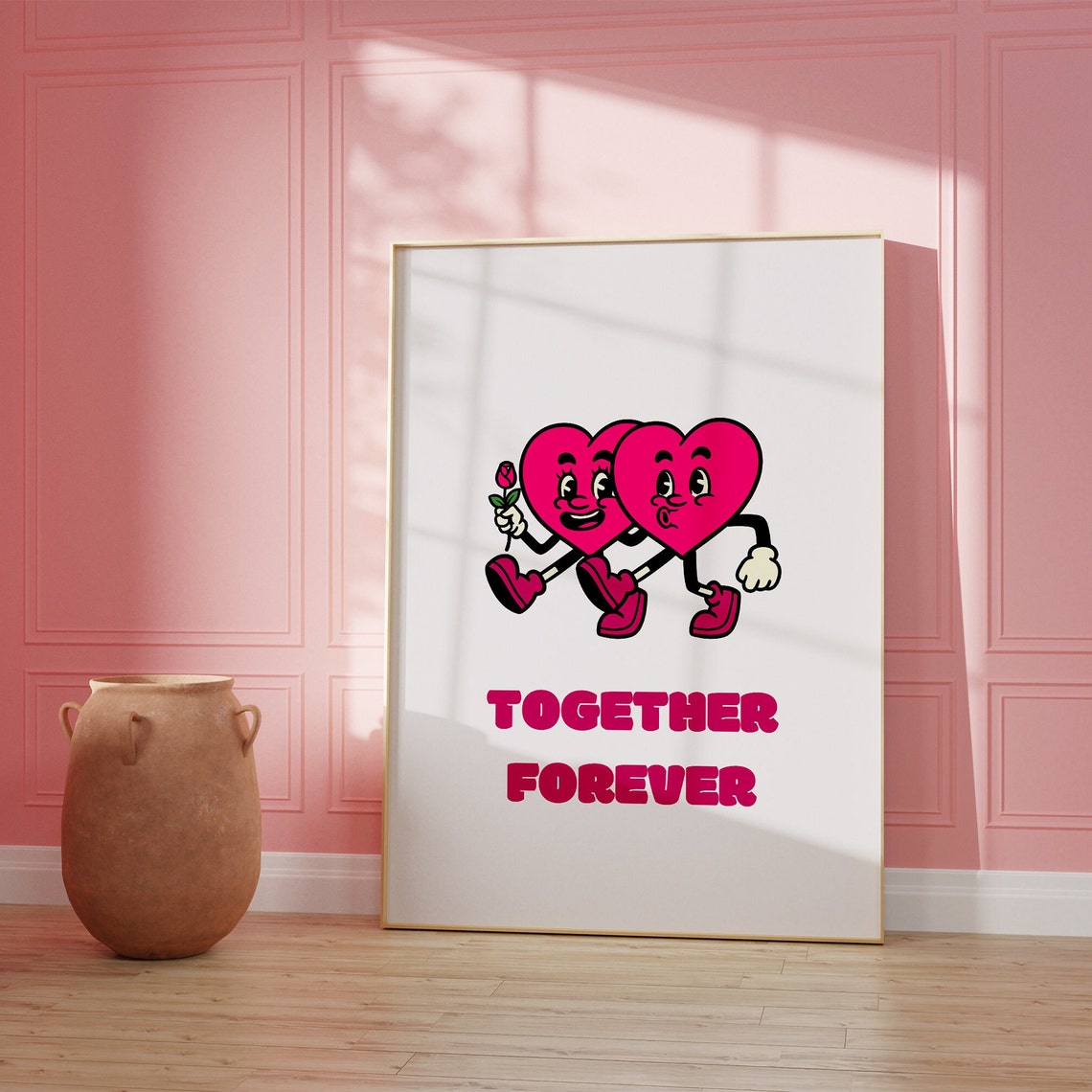Together Forever Retro Cartoon Hearts Couple Fun Valentine Poster - Image 2