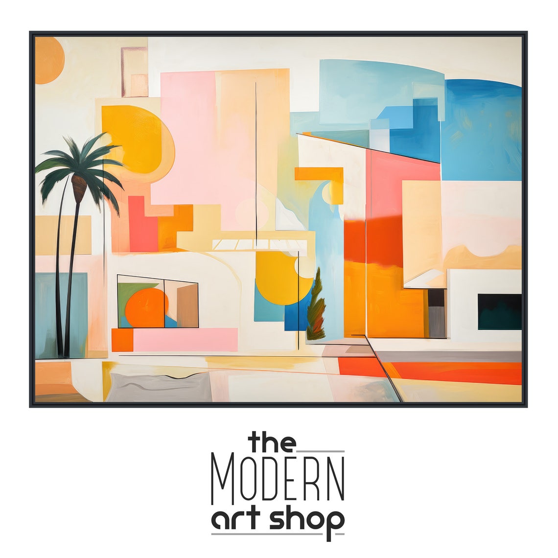 Palm Springs Mid Century Geometric Home Palm Tree Pastel Wall Art - Image 4