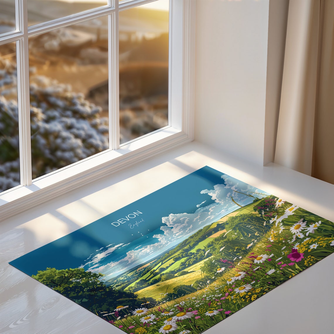 Devon England Rolling Countryside Hills Wildflower Meadow Poster - Image 3
