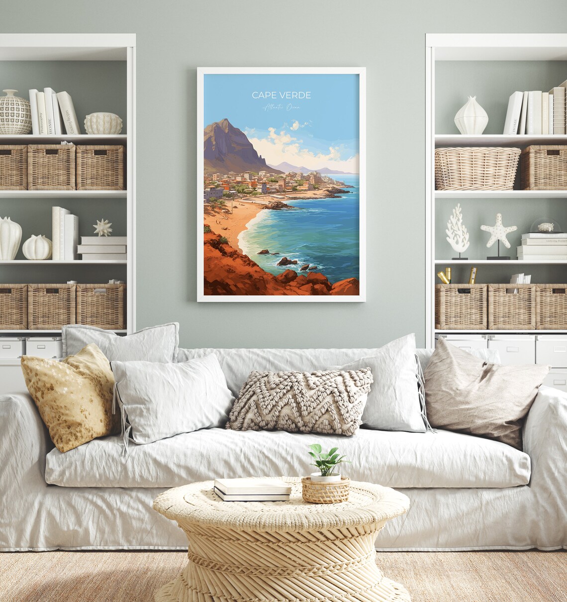 Cape Verde Atlantic Ocean Poster Beach Town Rocky Mountain Coast Scene - Image 4
