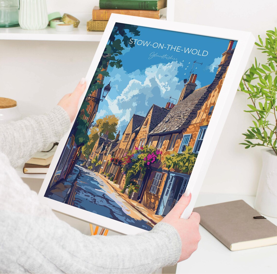 Stow On The Wold Gloucestershire Honey Stone Cottages Street Poster - Image 3