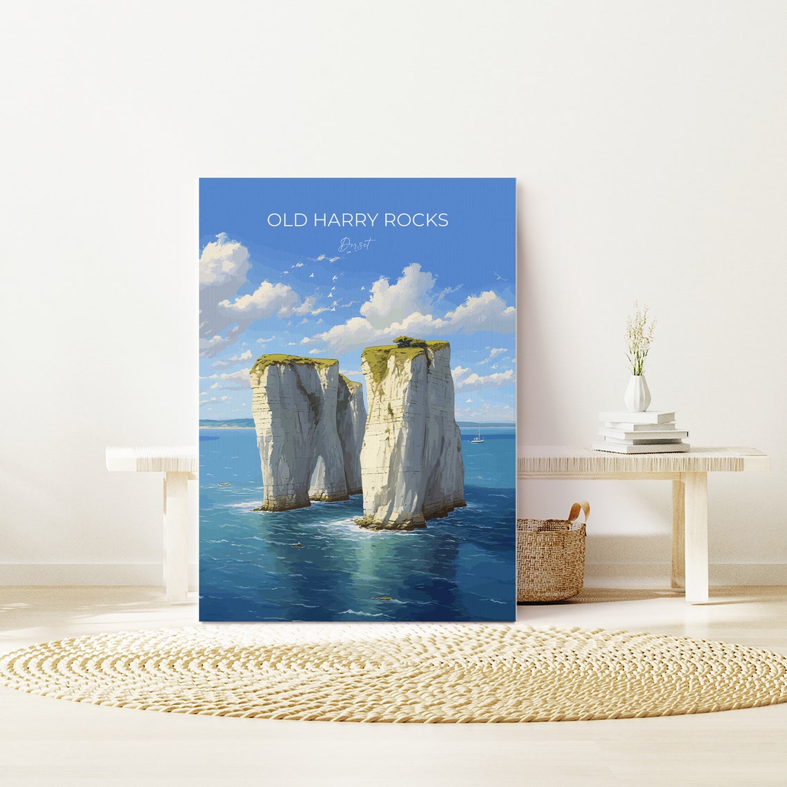 Old Harry Rocks Dorset Travel Poster White Chalk Cliffs Coast Art - Image 2