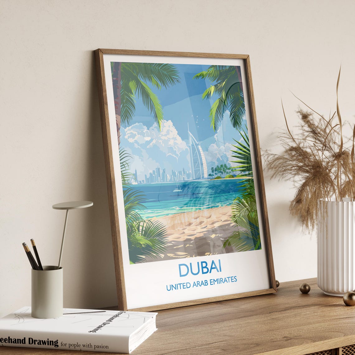 Dubai UAE Burj Al Arab Tropical Beach Palm Trees Travel Poster - Image 2