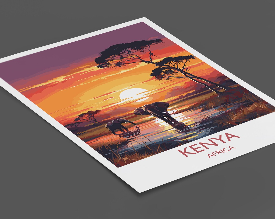 Kenya Travel Poster, Africa Sunset Travel Poster - Image 3
