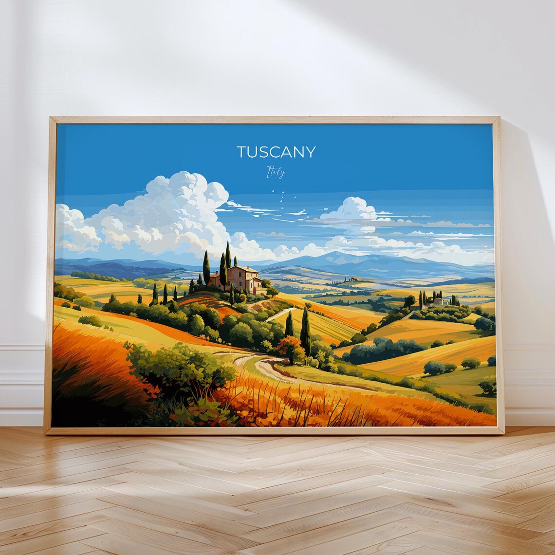 Tuscany Italy Golden Rolling Hills Cypress Farmhouse Sunset Poster