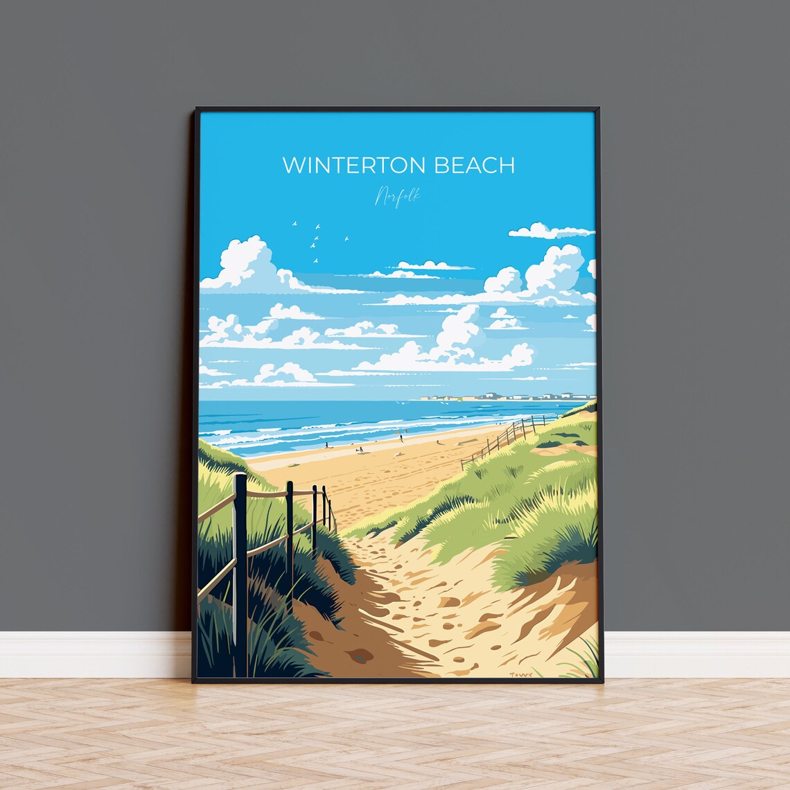 Winterton Beach Norfolk Dune Path Coastal Walk Illustration Poster