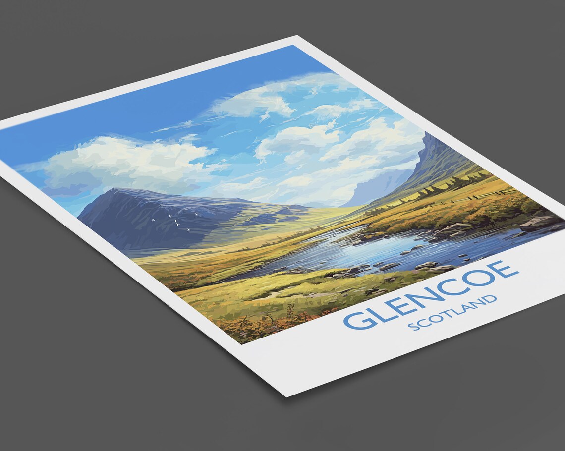 Glencoe Scotland Highland Valley River Mountain View Art Poster - Image 2