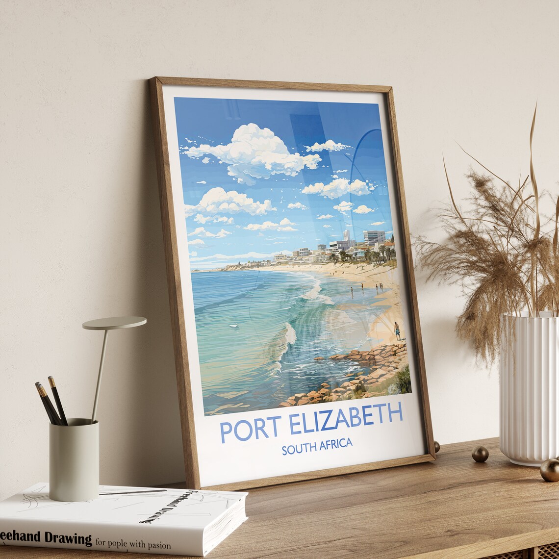 Port Elizabeth South Africa Curved Beach Surfer Cove Travel Poster - Image 2