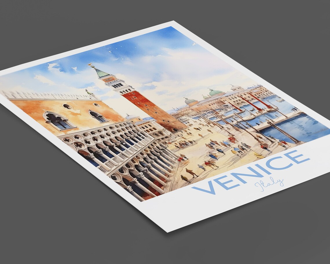 Venice Italy Grand Canal Watercolor St Mark Square Art Poster - Image 2