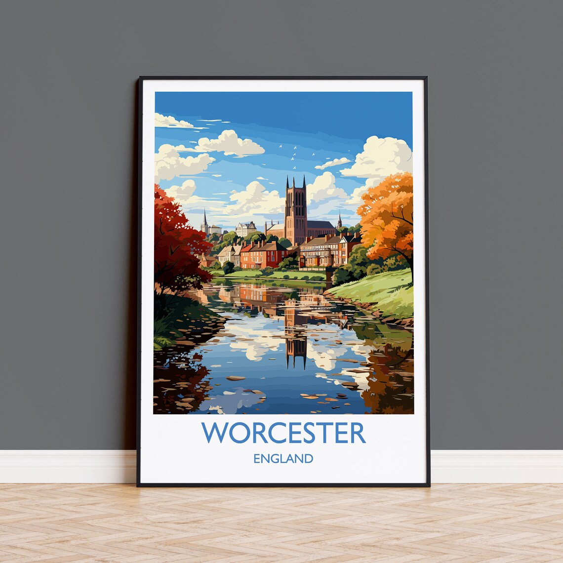 Worcester Travel Poster, England Countryside Art